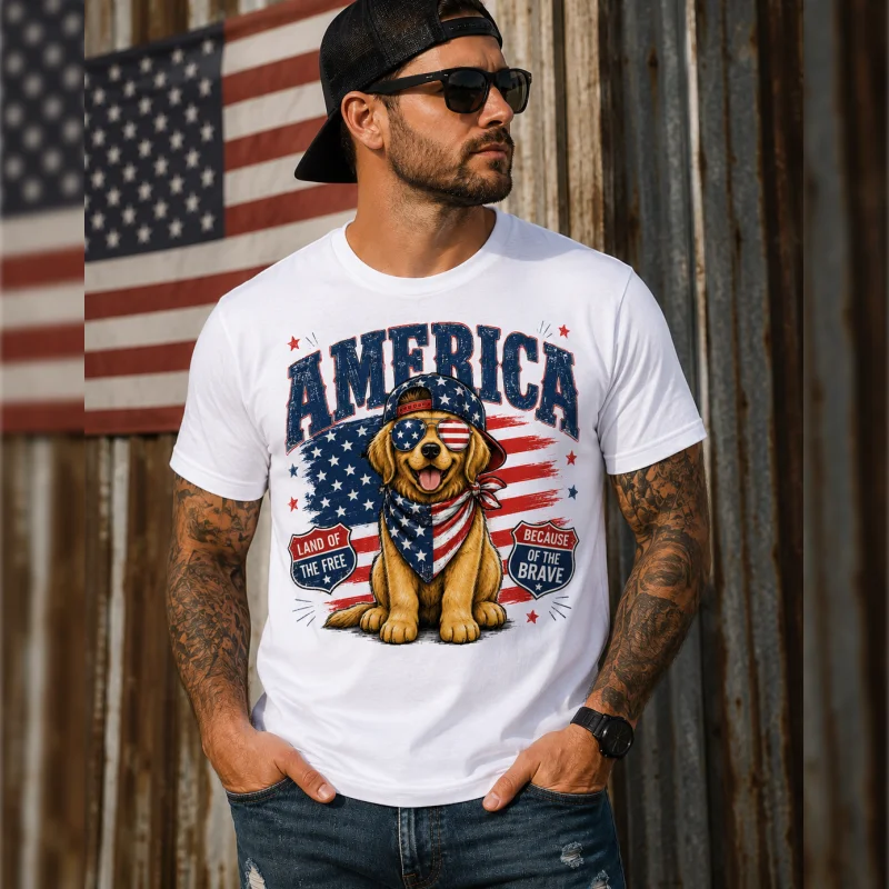 T-Shirt  - Dog - America - Because - of the brave — alternate view