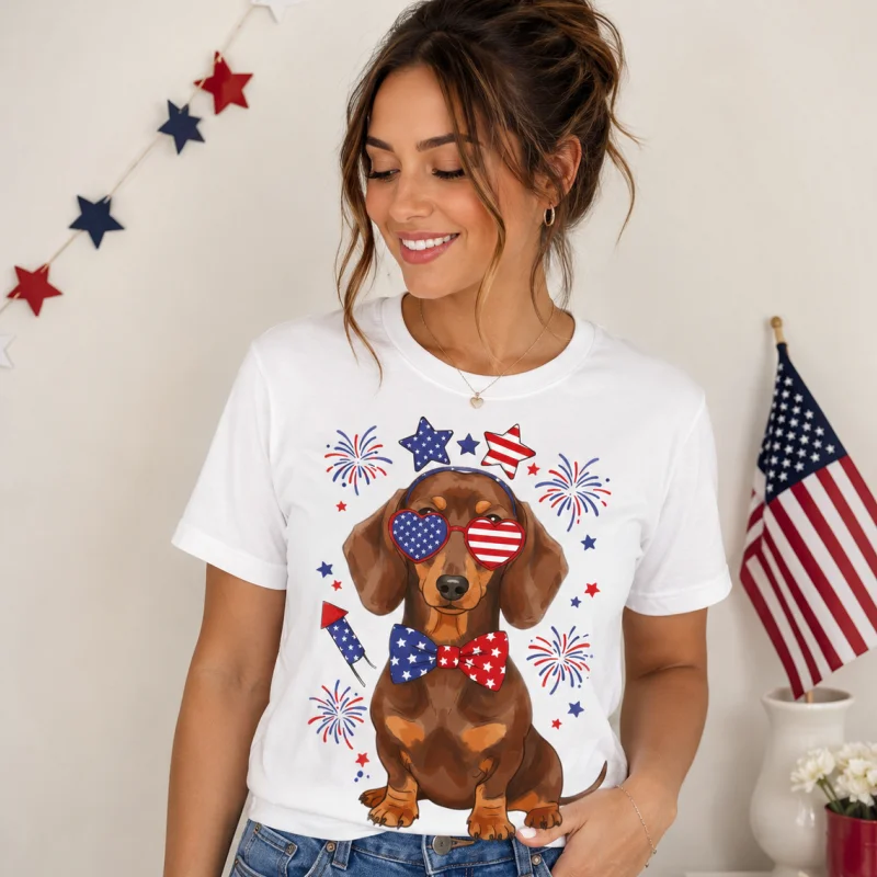 T-Shirt - Patriotic Doodle Dog Independence Day Tee — alternate view