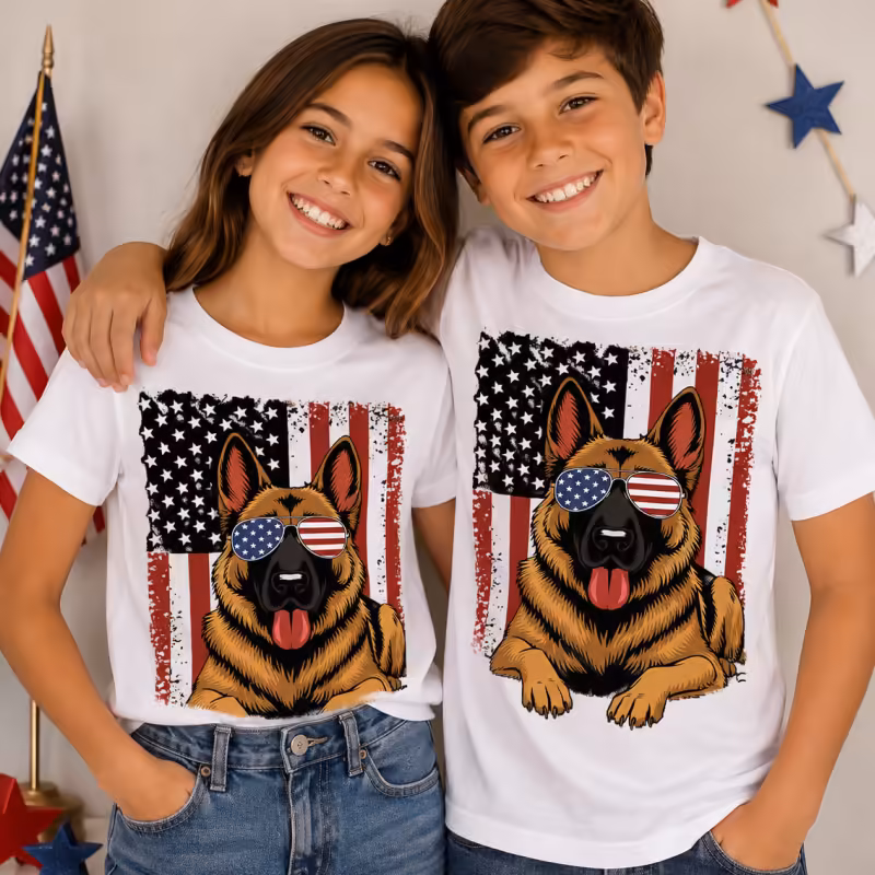 T-Shirt  - Patriotic German Shepherd Sunglasses Graphic Tee — 3