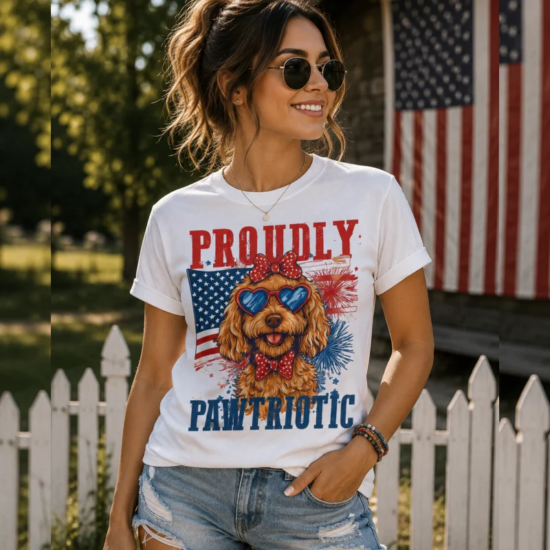 T-Shirt - Red White and Blue Doodle Dog Graphic Tee — alternate view