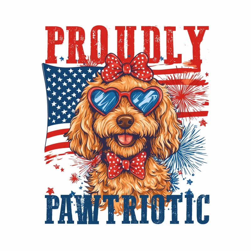 T-Shirt - Red White and Blue Doodle Dog Graphic Tee — 3