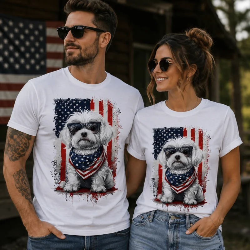 T-Shirt - American Flag Sunglasses Doodle Dog Shirt