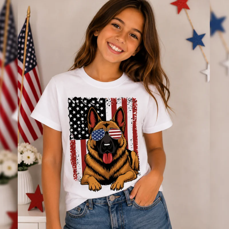 T-Shirt  - Patriotic German Shepherd Sunglasses Graphic Tee