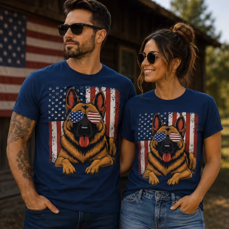 T-Shirt  - Patriotic German Shepherd Sunglasses Graphic Tee — 4