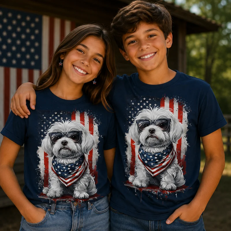 T-Shirt - American Flag Sunglasses Doodle Dog Shirt — 4