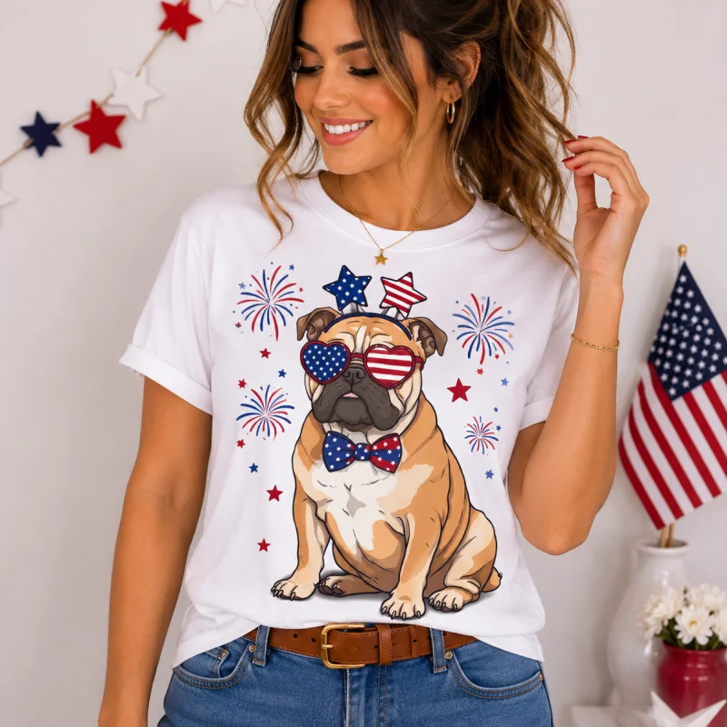 T-Shirt - Stars and Fireworks Patriotic Doodle Dog Tee