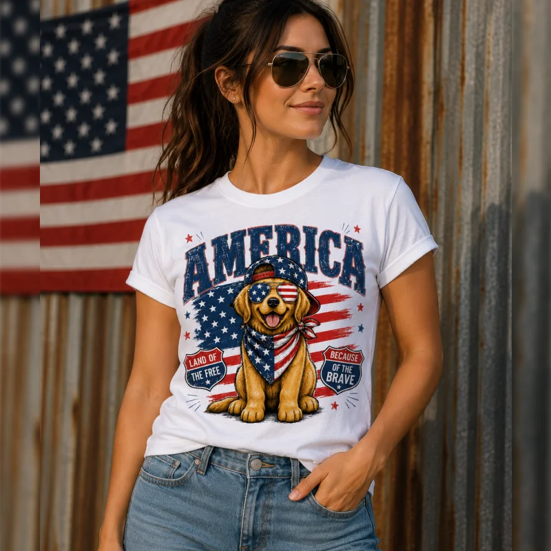 T-Shirt  - Dog - America - Because - of the brave