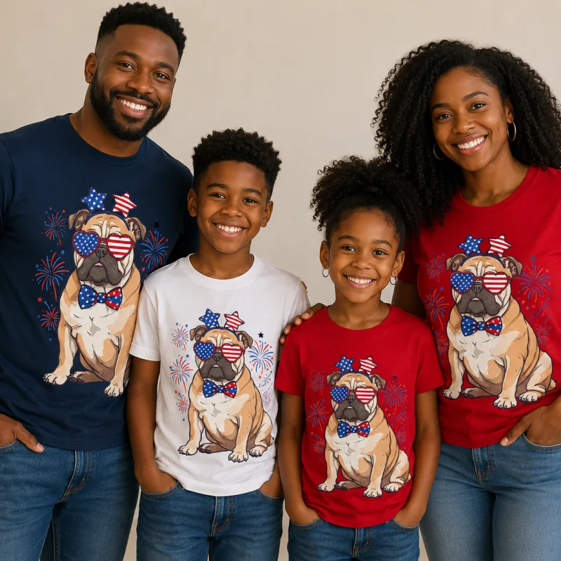 T-Shirt - Stars and Fireworks Patriotic Doodle Dog Tee — alternate view