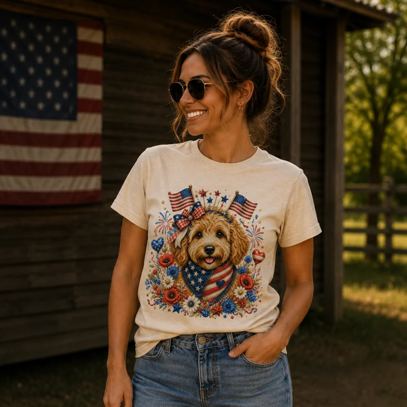 T-Shirt - Independence Day Doodle Dog — 3