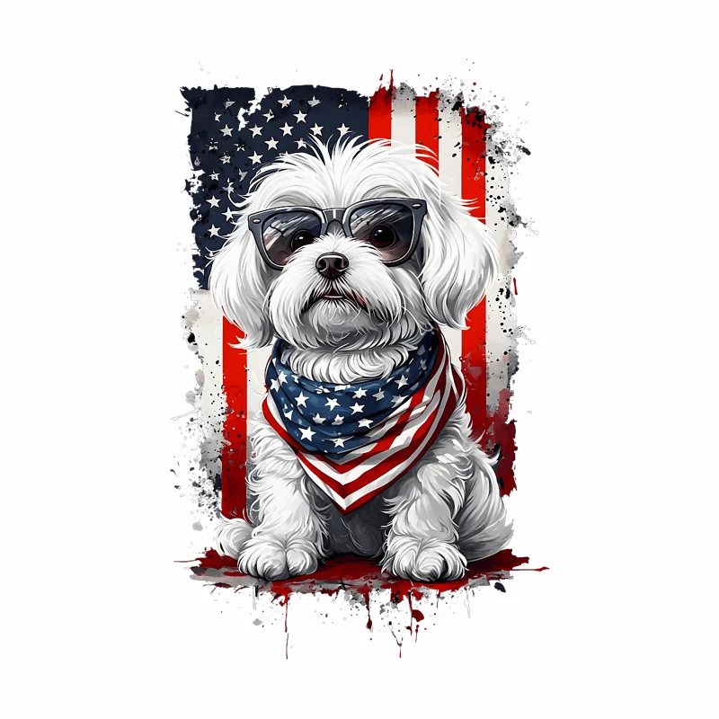 T-Shirt - American Flag Sunglasses Doodle Dog Shirt — alternate view